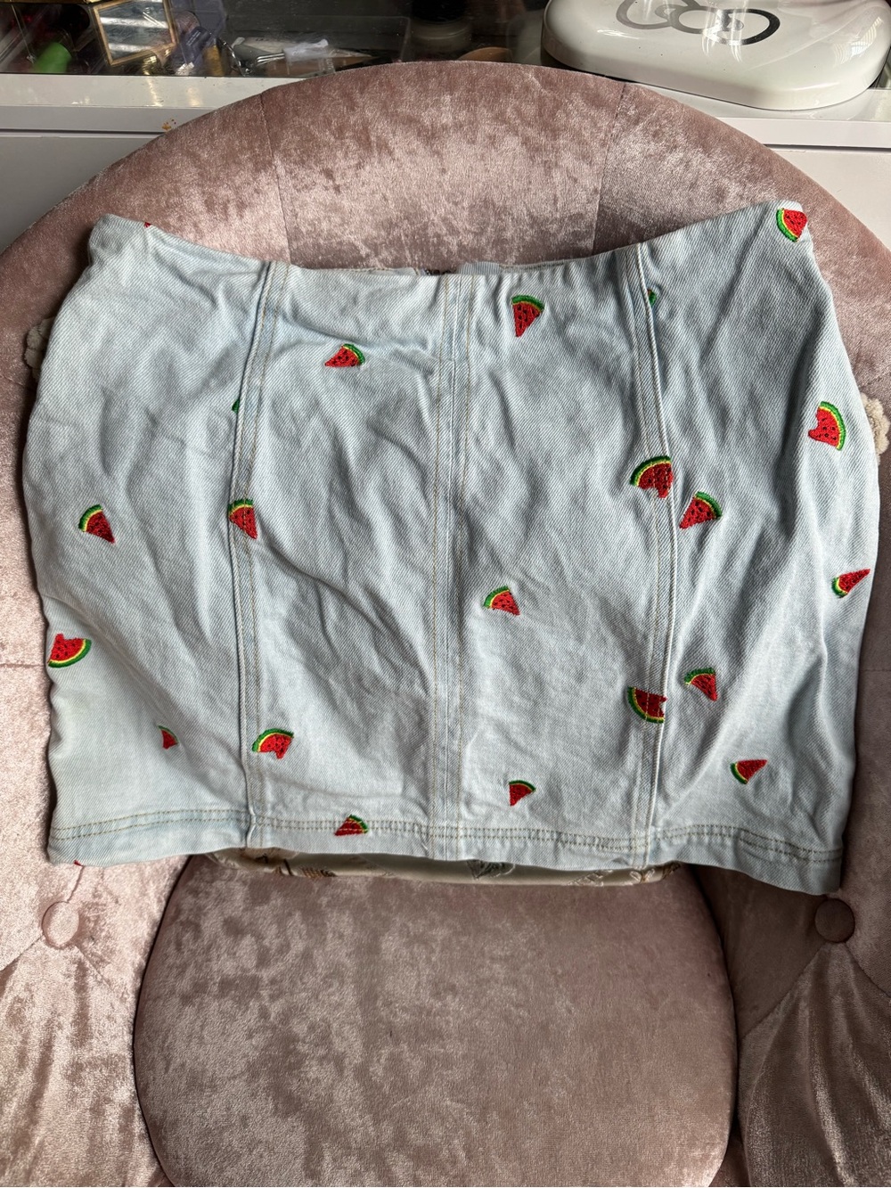 Embroidered Watermelon Light Blue Mini Skirt